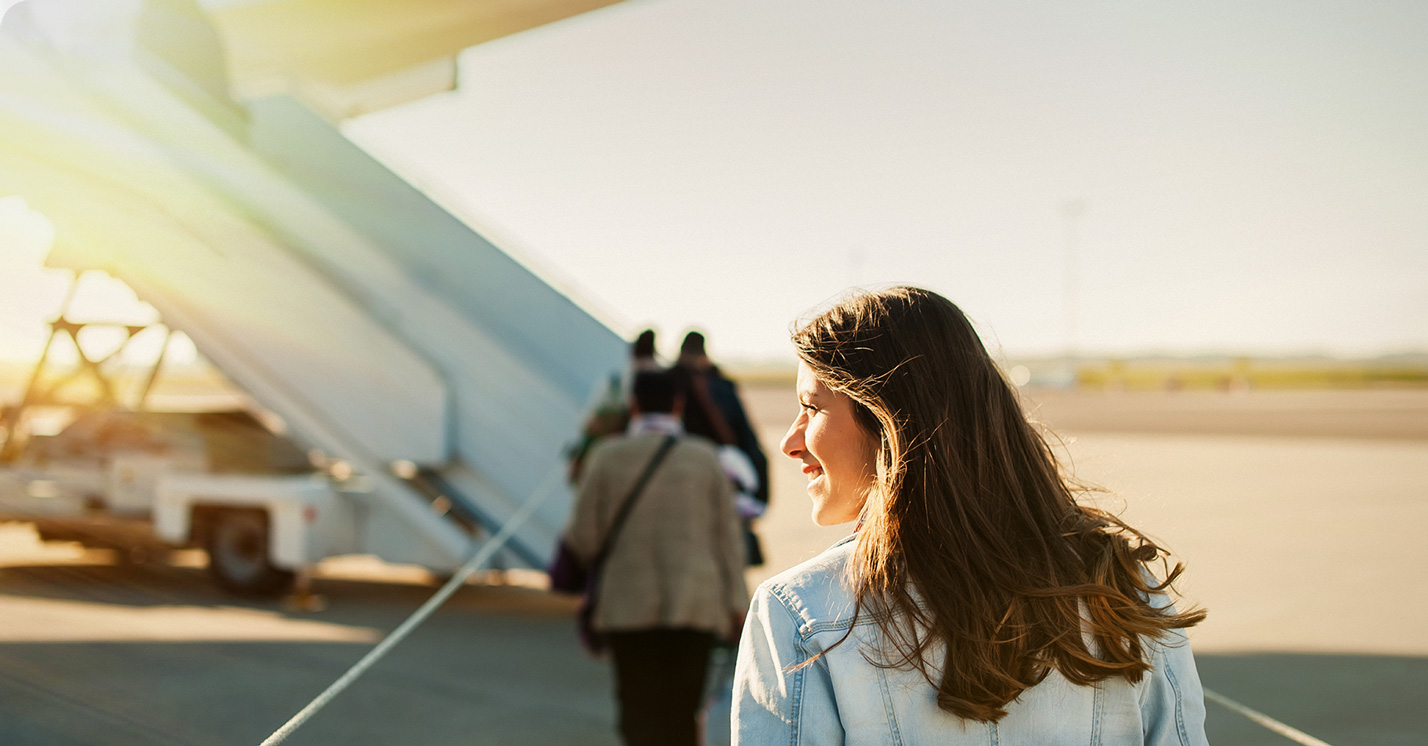 Boarding the plane at the airport