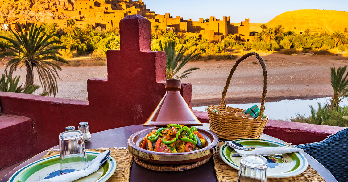 Restaurant table in Ait Ben Haddou, Morocco
