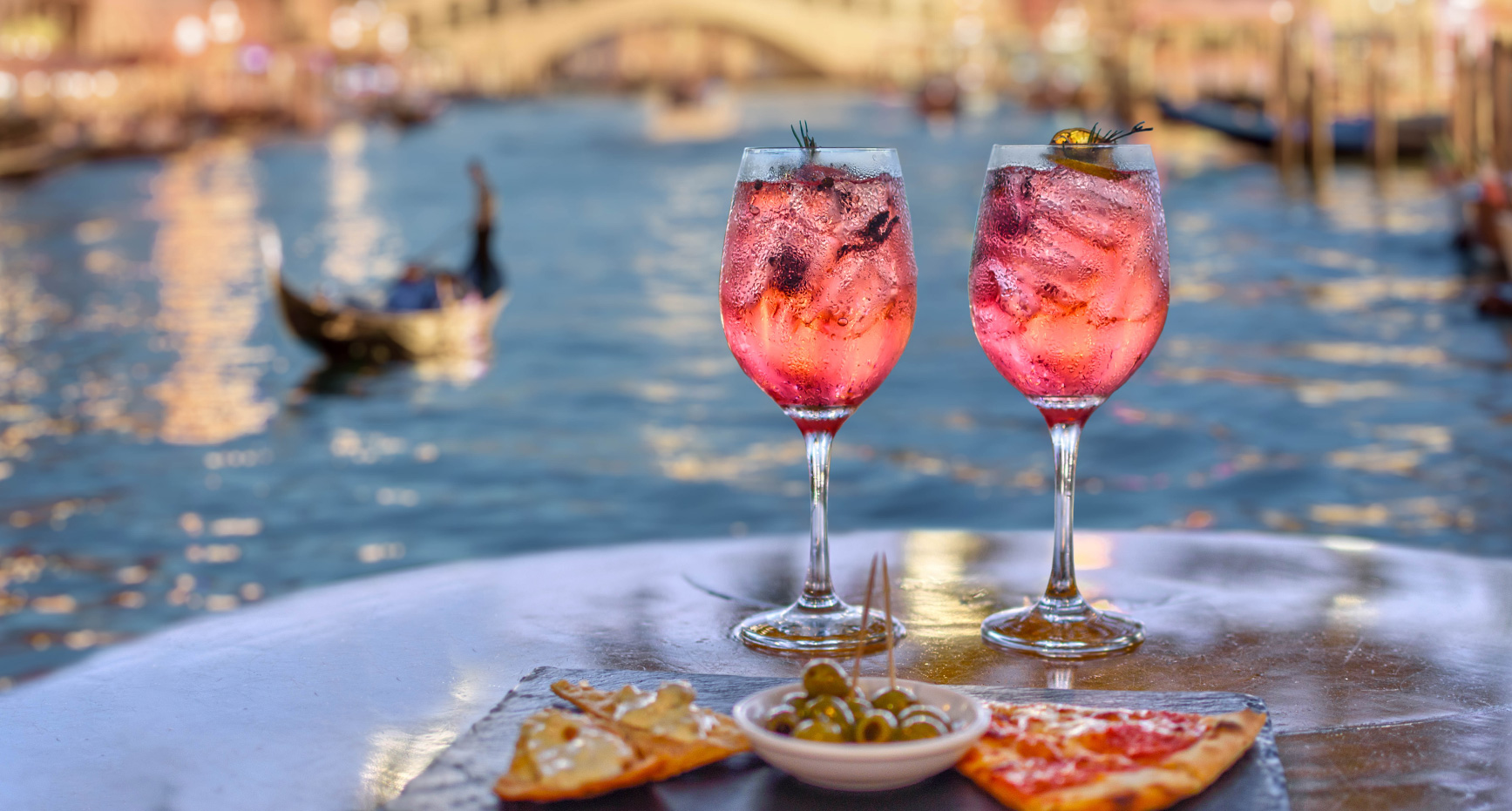 Pink aperitif in Venice Italy